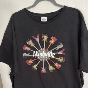 Nashville Tennessee Black T-Shirt with Guitar Graphic